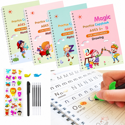 CoCokart Magic Practice Copybook Set ( 4 REUSEABLE BOOKS + 10 REFILL + PEN )