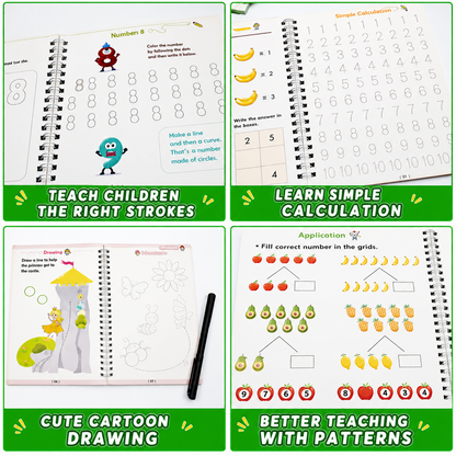 CoCokart Magic Practice Copybook Set ( 4 REUSEABLE BOOKS + 10 REFILL + PEN )