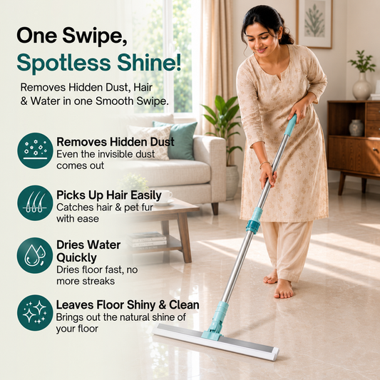 Heavy Duty Magic Broom Silicone Floor Wiper–Premium Floor Squeegee with Stainless Steel Extendable Handle