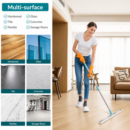 Heavy Duty Magic Broom Silicone Floor Wiper–Premium Floor Squeegee with Stainless Steel Extendable Handle