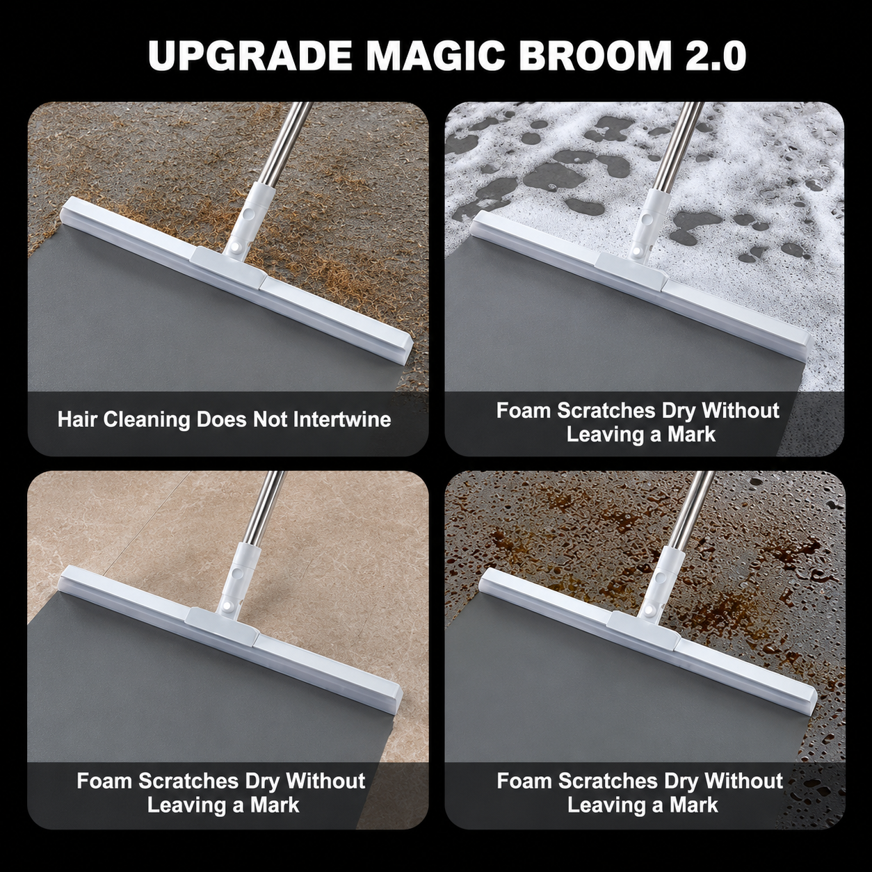 Heavy Duty Magic Broom Silicone Floor Wiper–Premium Floor Squeegee with Stainless Steel Extendable Handle