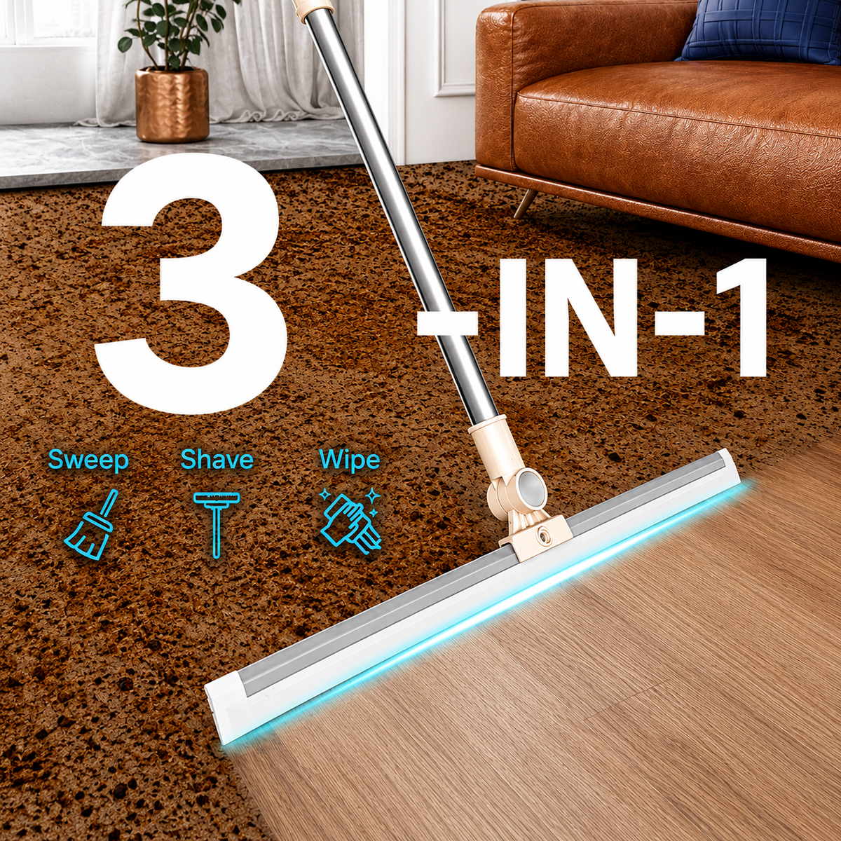 Heavy Duty Magic Broom Silicone Floor Wiper–Premium Floor Squeegee with Stainless Steel Extendable Handle